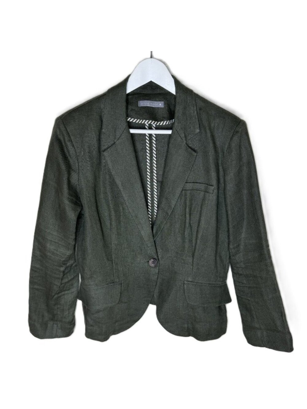 Olivia Moon Women's Olive Green 100% Linen Cropped Blazer, Size Small